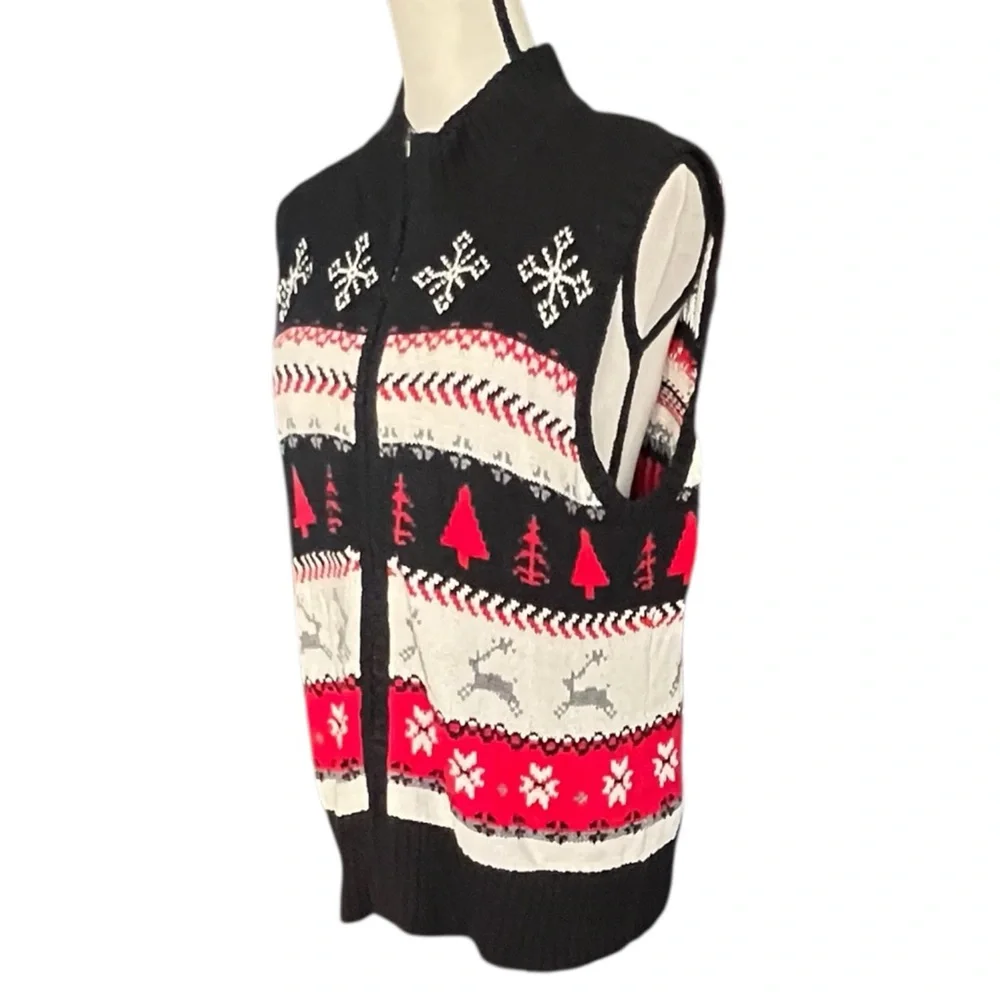 VTG. Christmas Reindeer,Snowflake Zipper front Vest. Size L. - Picture 3 of 8